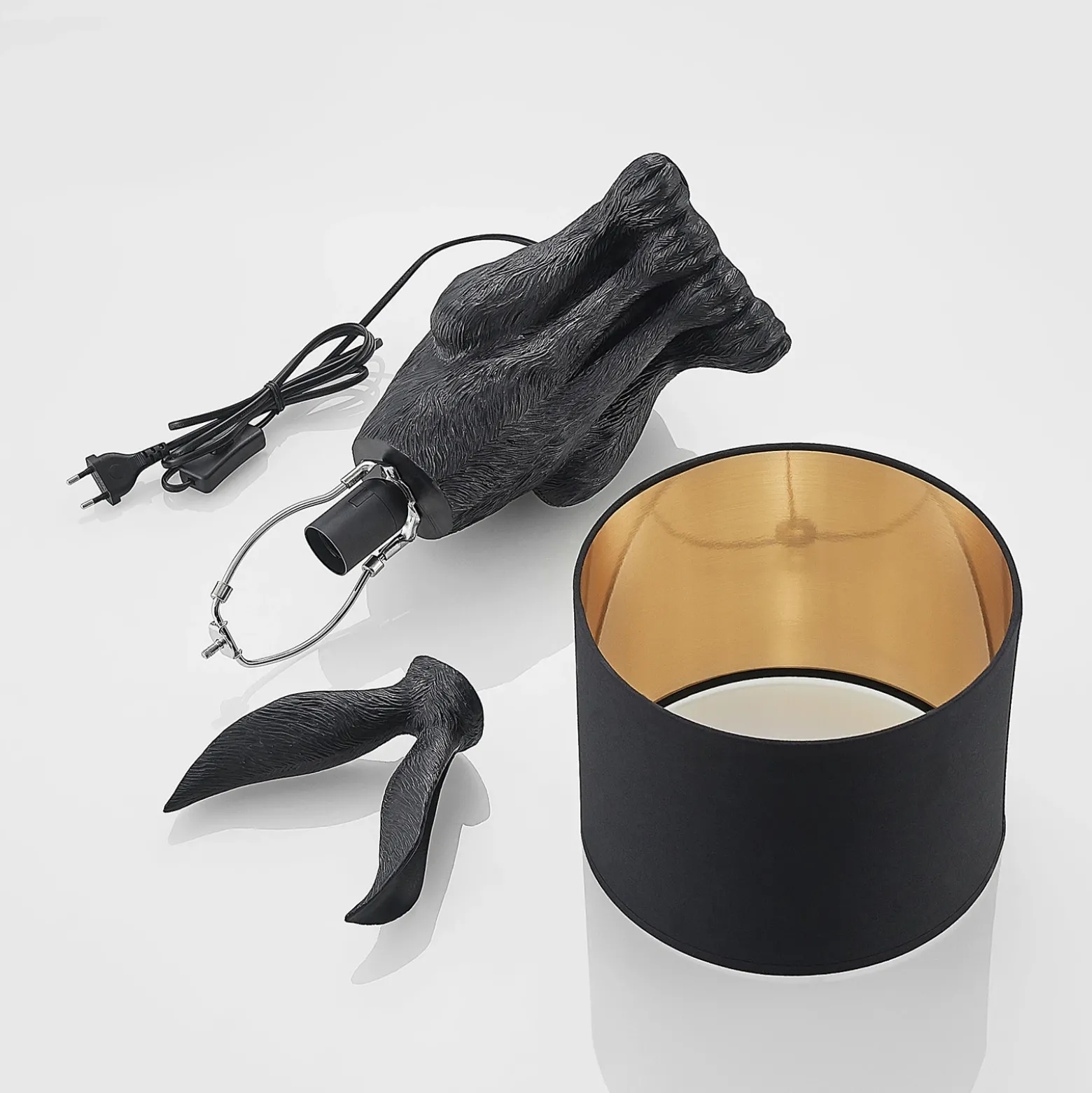 Lámpara de mesa Lindby Lorentina, 56 cm, conejo, negro, textil