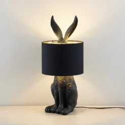 Lámpara de mesa Lindby Lorentina, 56 cm, conejo, negro, textil