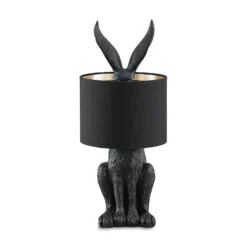 Lámpara de mesa Lindby Lorentina, 56 cm, conejo, negro, textil