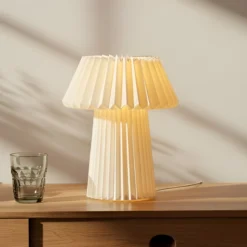 Lámpara de mesa Lindby Magali, blanca, papel, Ø 34 cm, E14