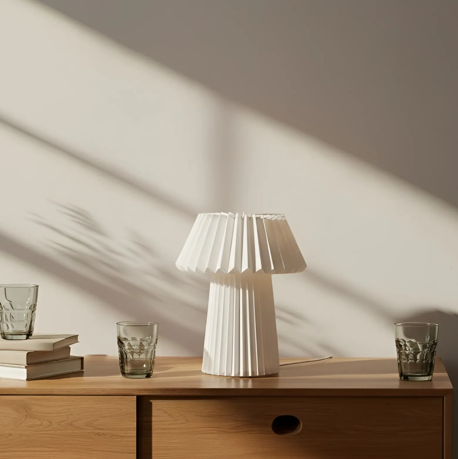 Lámpara de mesa Lindby Magali, blanca, papel, Ø 34 cm, E14