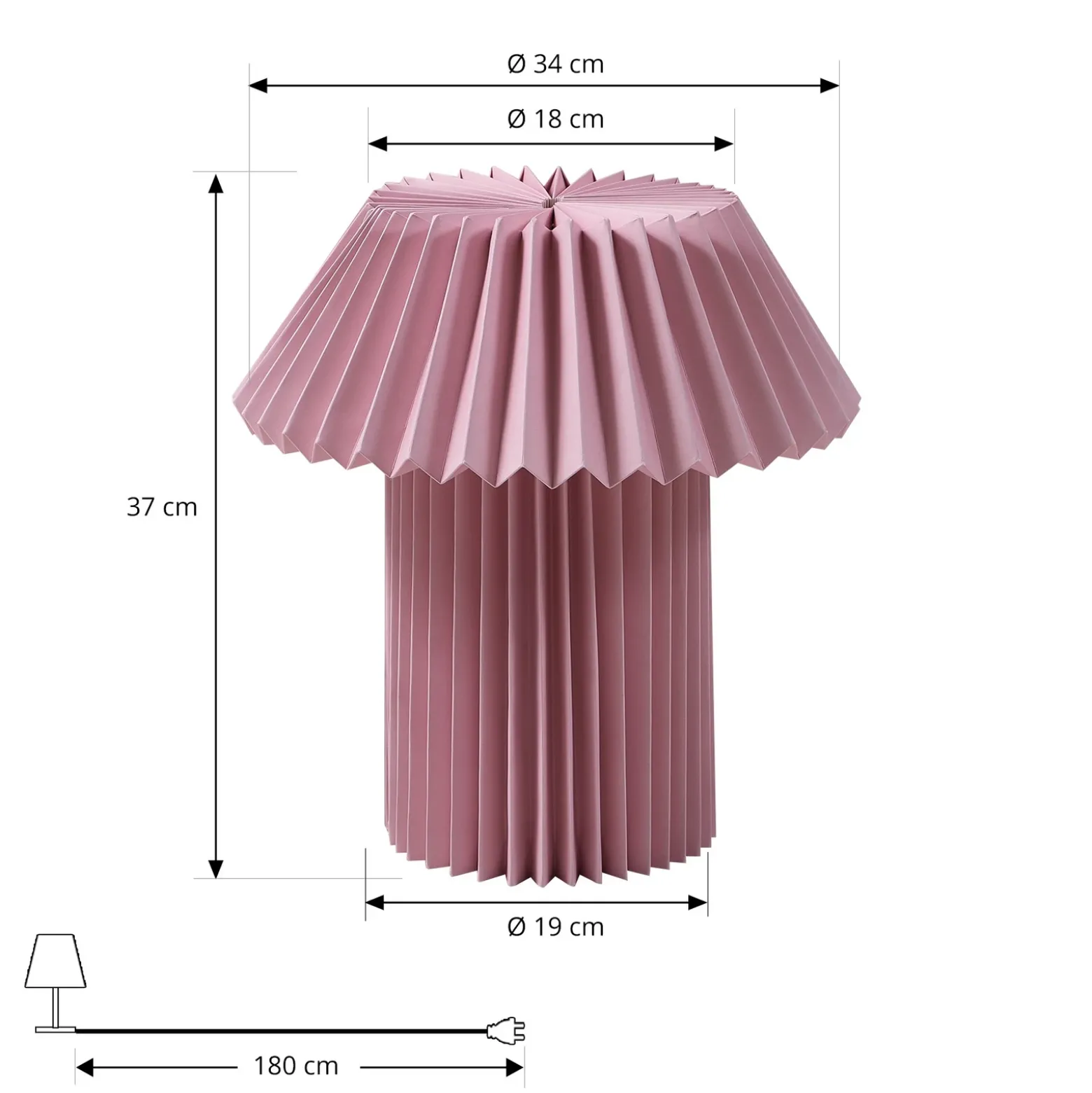 Lámpara de mesa Lindby Magali, rosa, papel, Ø 34 cm, E14