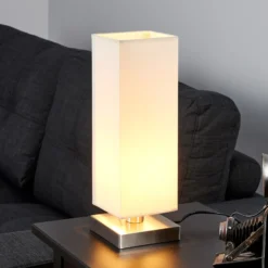 Lámpara de mesa Lindby Martje, altura 35 cm, blanca, textil, metal