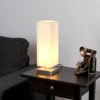 Lámpara de mesa Lindby Martje, altura 35 cm, blanca, textil, metal