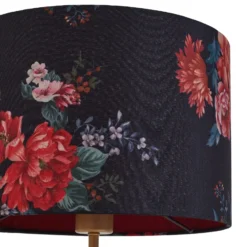 Lámpara de mesa Lindby Marula, dorada, estampado floral, textil, E27