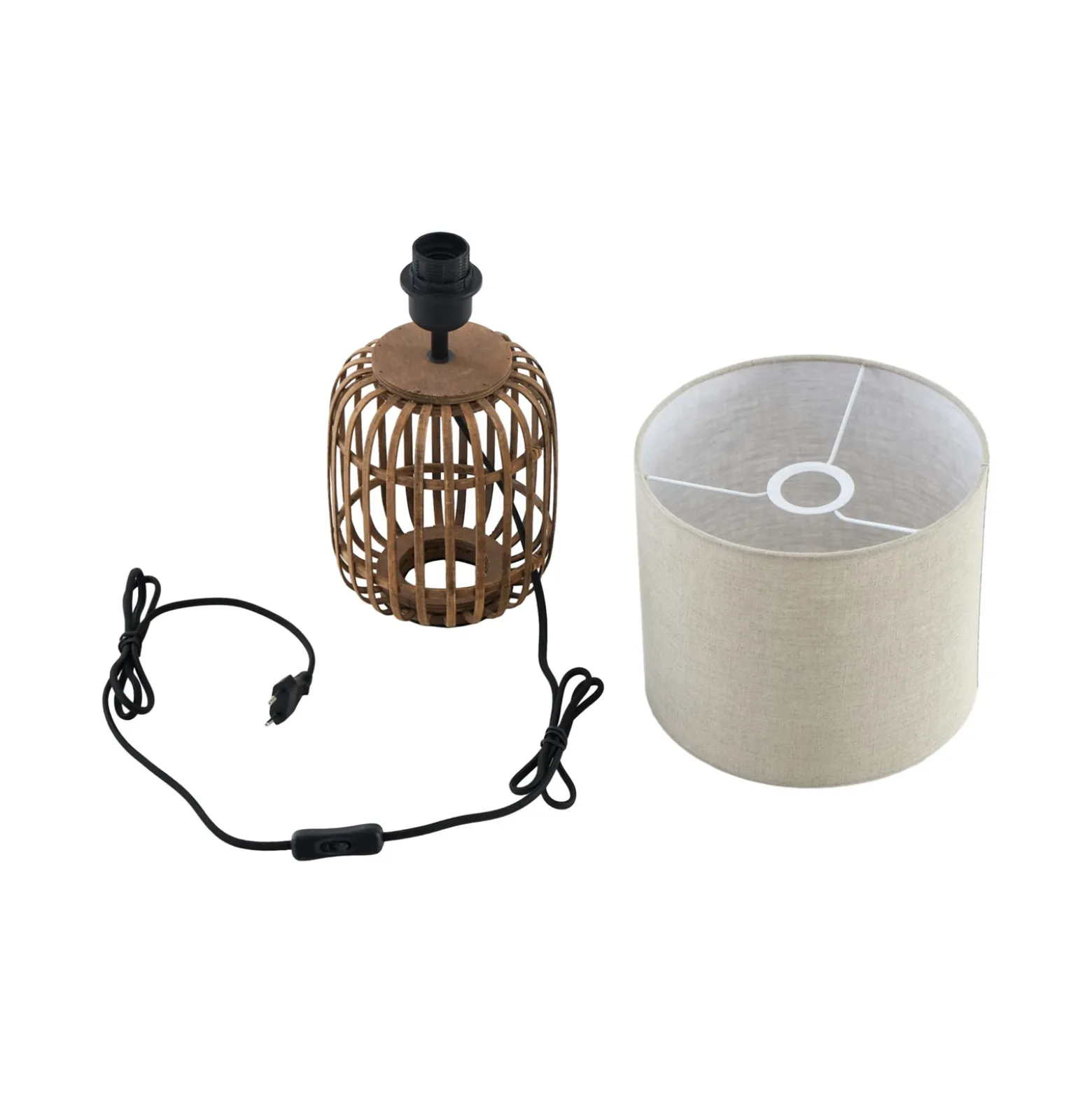 Lámpara de mesa Lindby Marzanna, gris, bambú, 42,5 cm, E27