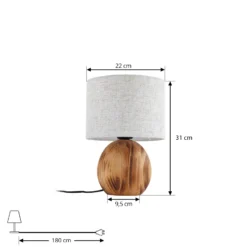 Lámpara de mesa Lindby Mayumi, altura 31 cm, madera, textil