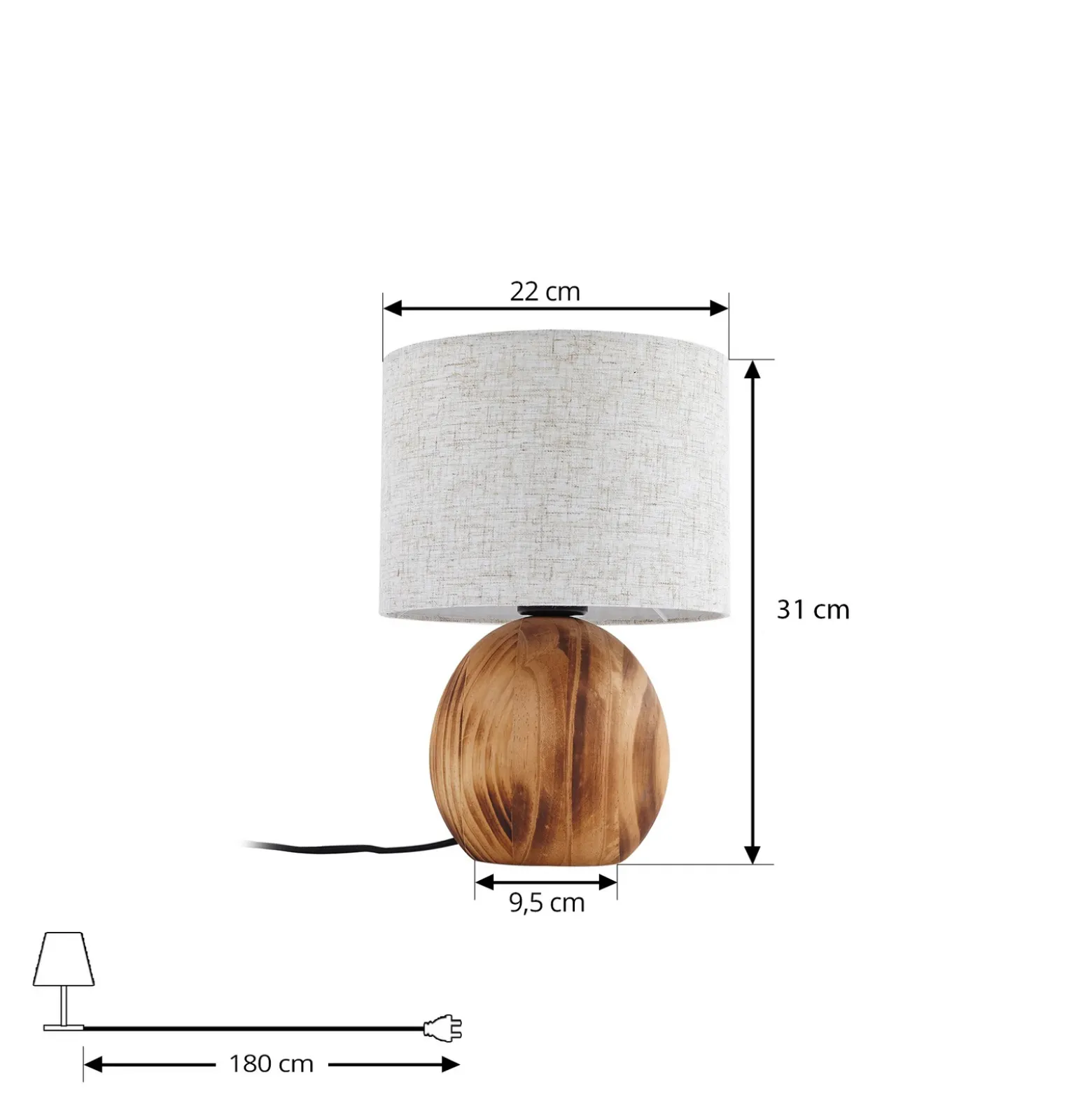 Lámpara de mesa Lindby Mayumi, altura 31 cm, madera, textil