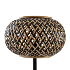 Lámpara de mesa Lindby Nerys, negra, bambú, Ø 28 cm