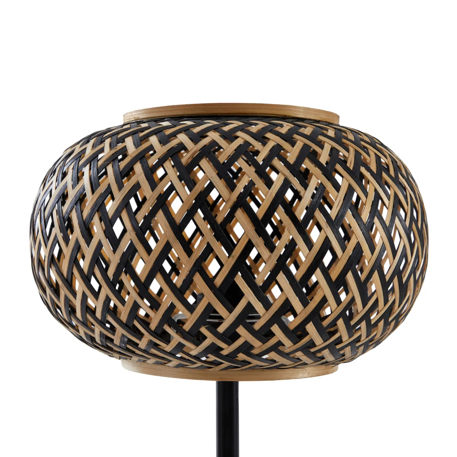 Lámpara de mesa Lindby Nerys, negra, bambú, Ø 28 cm