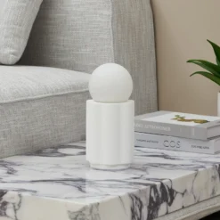 Lámpara de mesa Lindby Nielson, blanca, altura de la pantalla 8,5 cm, yeso