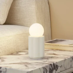 Lámpara de mesa Lindby Nielson, beige, altura pantalla 8,5 cm, yeso
