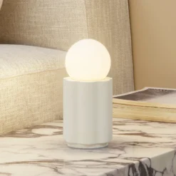 Lámpara de mesa Lindby Nielson, beige, altura pantalla 8,5 cm, yeso