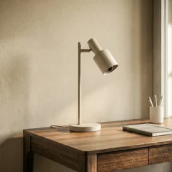Lámpara de mesa Lindby Ovelia, beige, metal, E27