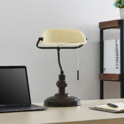 Lámpara de mesa Lindby Profina, 39 cm, marrón óxido, acero