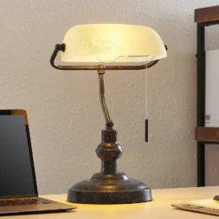 Lámpara de mesa Lindby Profina, 39 cm, marrón óxido, acero