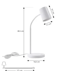 Lámpara de mesa Lindby Radka, blanca, plástico, GU10, brazo flexible