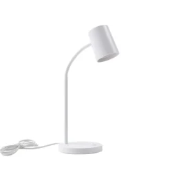 Lámpara de mesa Lindby Radka, blanca, plástico, GU10, brazo flexible