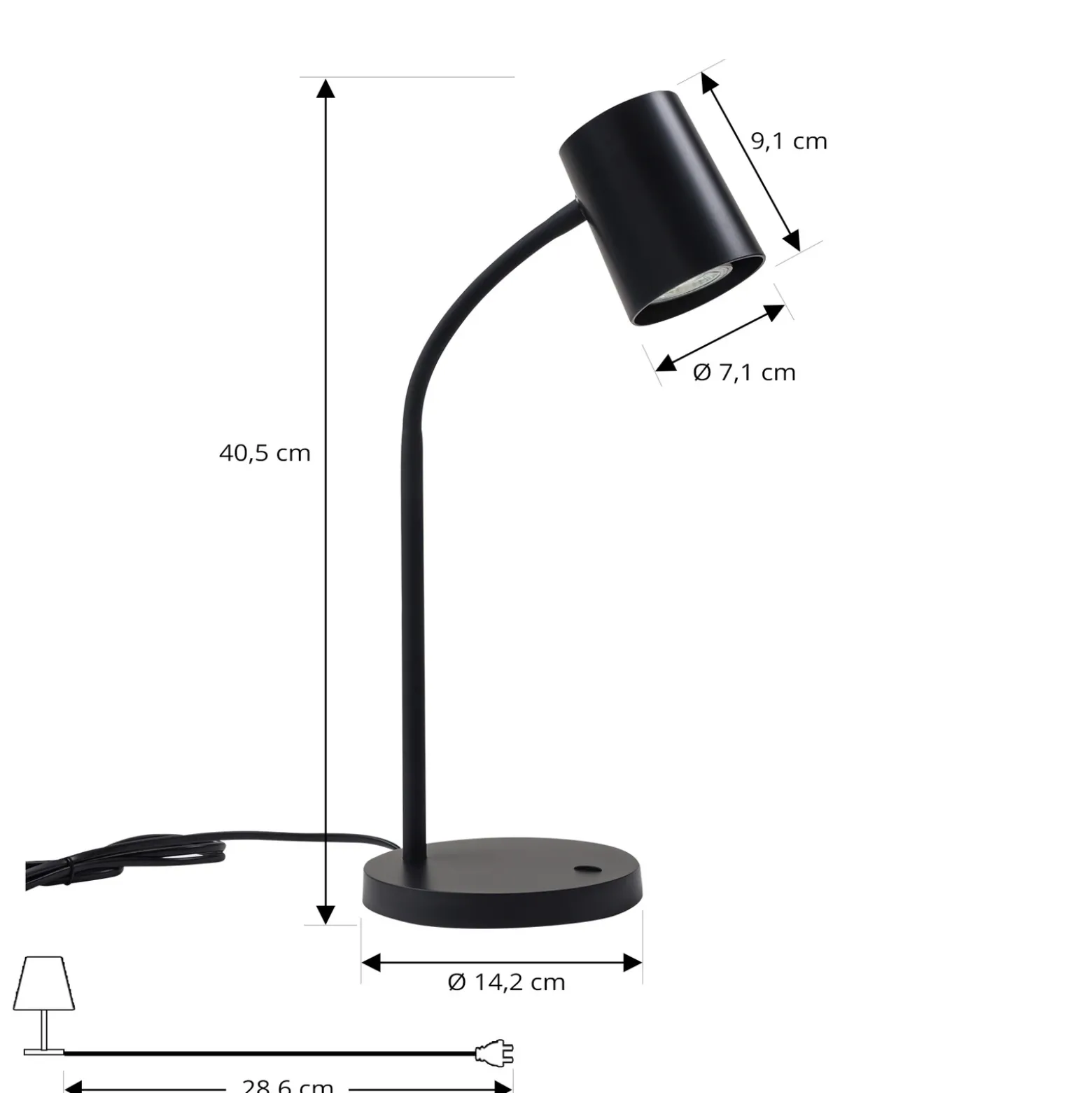 Lámpara de mesa Lindby Radka, negra, plástico, brazo flexible