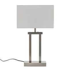 Lámpara de mesa Lindby Sigurd, blanca, tela, altura 54cm, E27