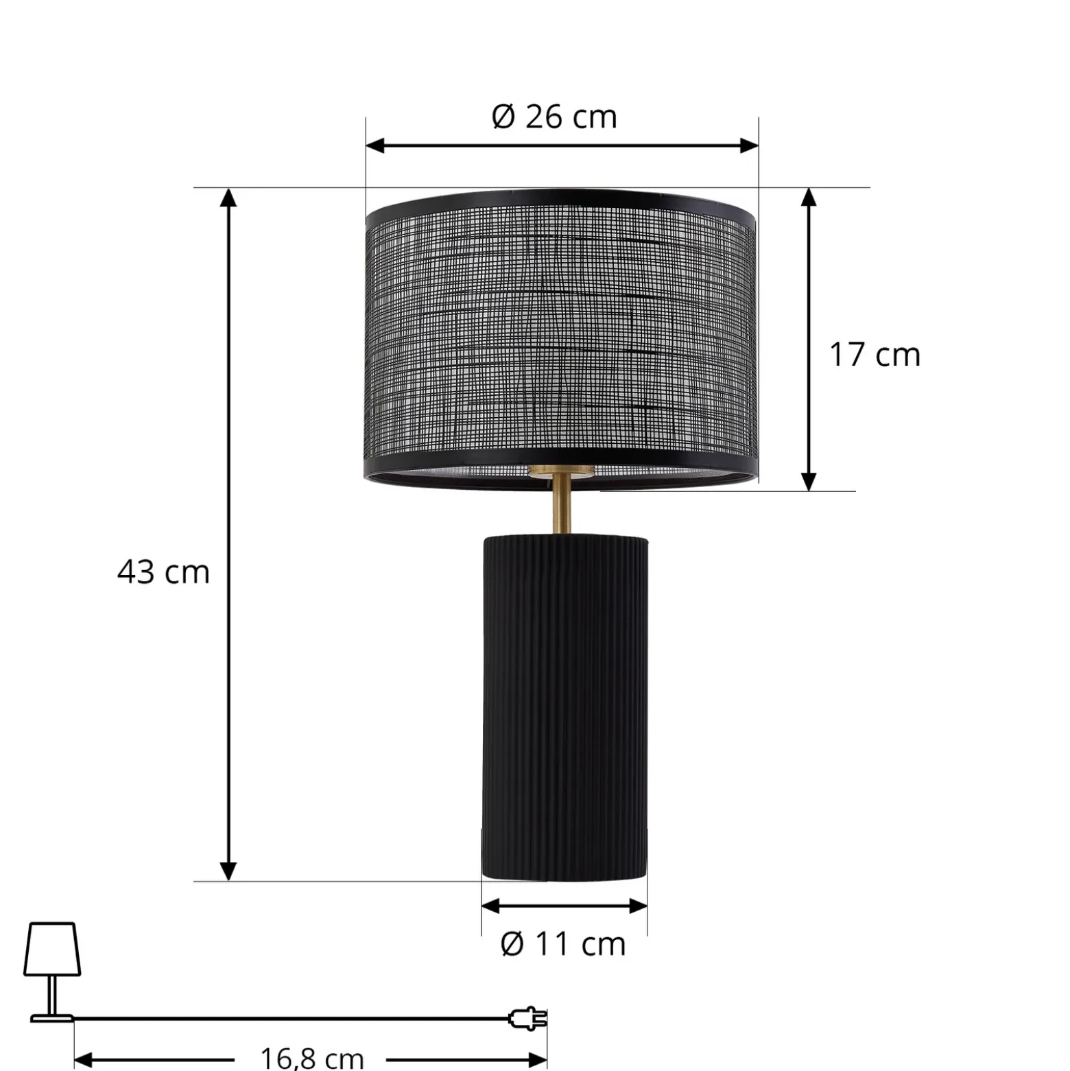 Lámpara de mesa Lindby Sorscha, negra, hierro, Ø 26 cm
