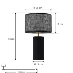Lámpara de mesa Lindby Sorscha, negra, hierro, Ø 26 cm