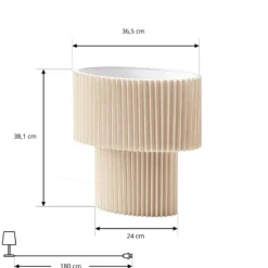 Lámpara de mesa Lindby Tazia, natural/blanca, lino, altura 38 cm