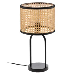 Lámpara de mesa Lindby Yaelle, 50 cm de altura, ratán, negro, E27