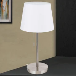 Lámpara de mesa Ludwig, USB blanco/níquel mate