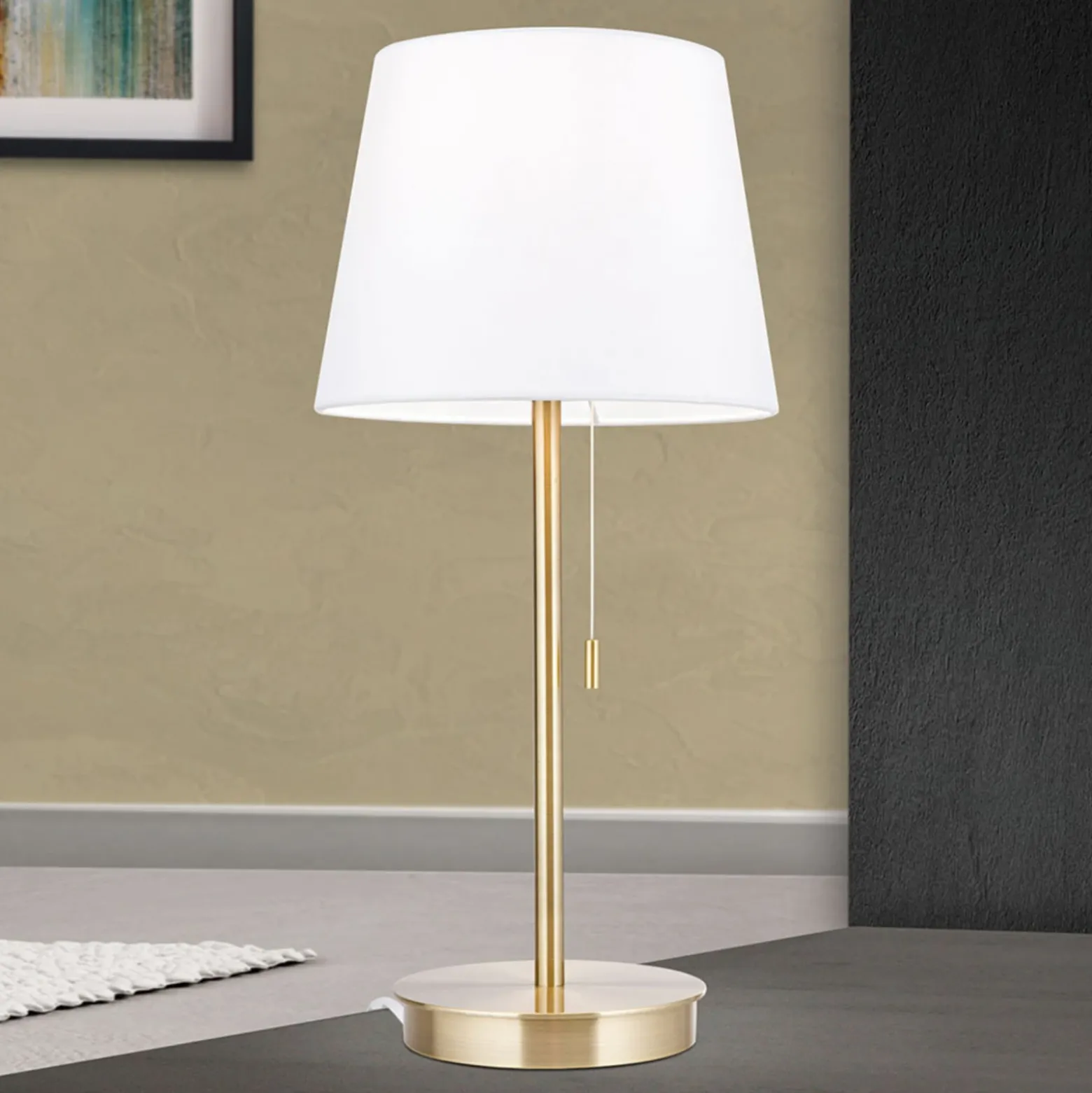 Lámpara de mesa Ludwig, USB blanco/latón antiguo
