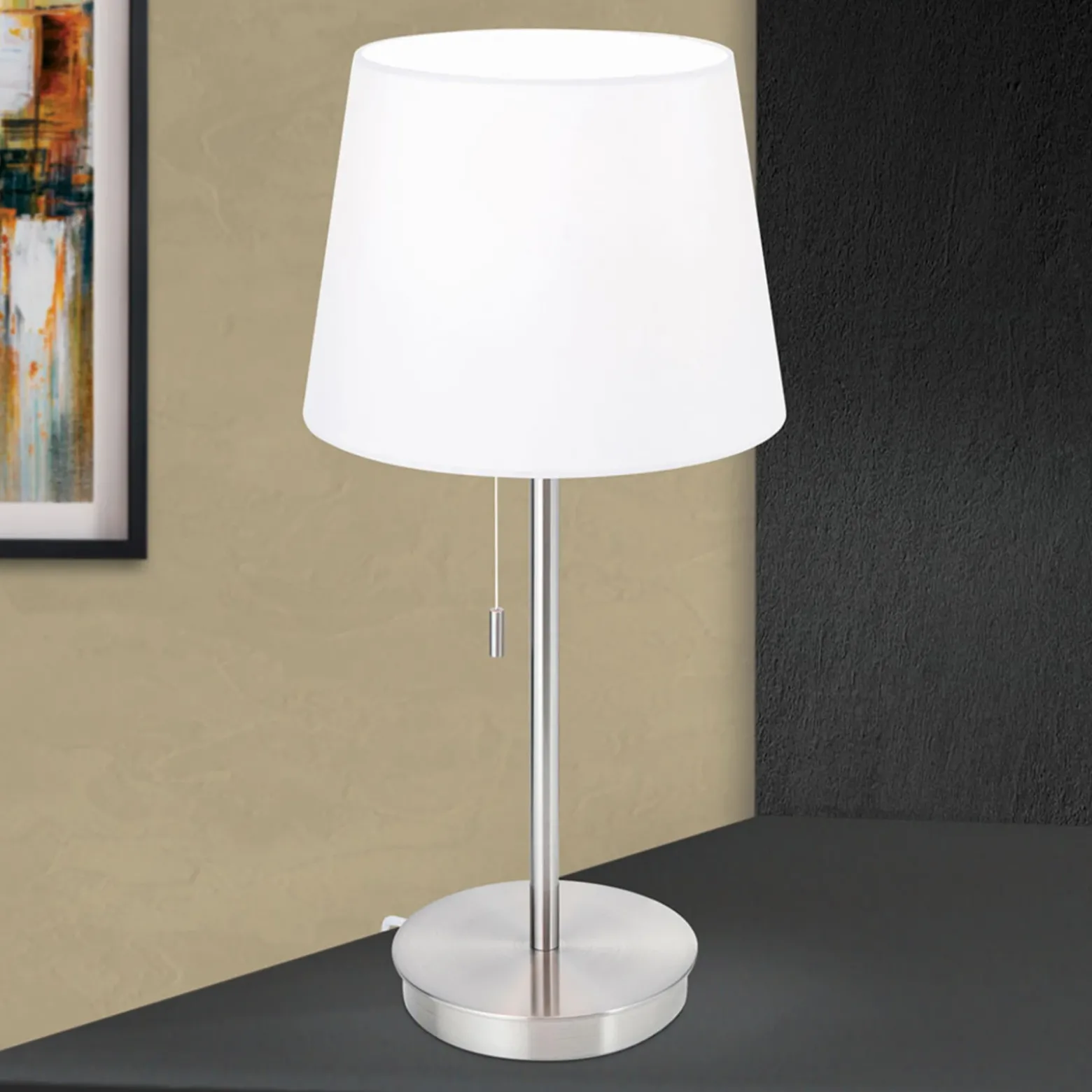 Lámpara de mesa Ludwig, USB blanco/níquel mate