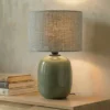 Lámpara de mesa Melody, verde oliva, textil, altura 48 cm, E27