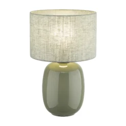 Lámpara de mesa Melody, verde oliva, textil, altura 48 cm, E27