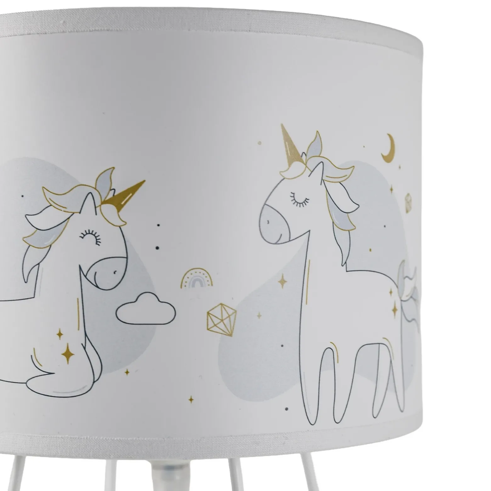Lámpara de mesa Mila, tela, unicornios, E14, altura 32,5 cm