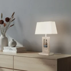 Lámpara de mesa Miriel, altura 46 cm, textil, madera