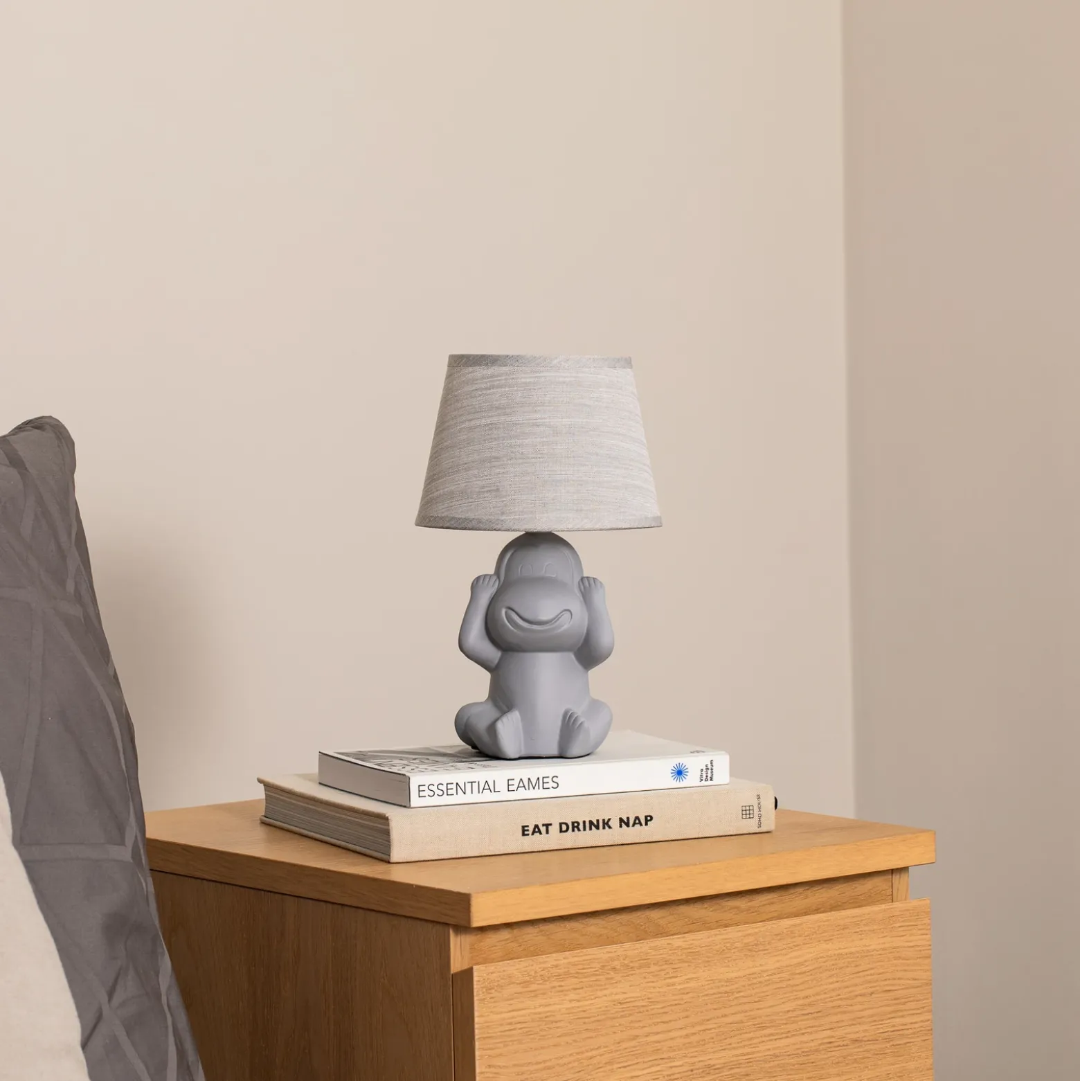 Lámpara de mesa Monkey, gris, cerámica, 28 cm de altura, E14