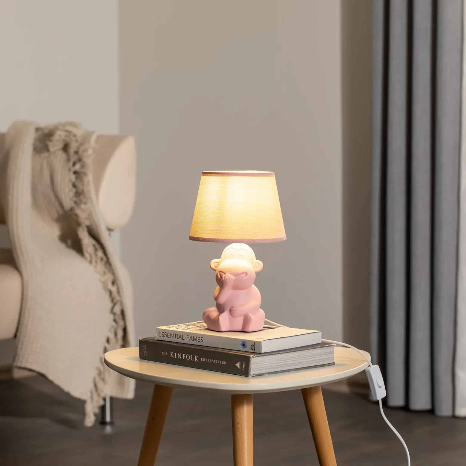 Lámpara de mesa Monkey, rosa, cerámica, 28 cm de altura, E14