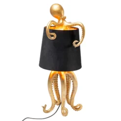 Lámpara de mesa Octopus de KARE, dorada, de tela, altura 47 cm