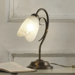Lámpara de mesa Odino, 1 luz, color bronce, metal, cristal