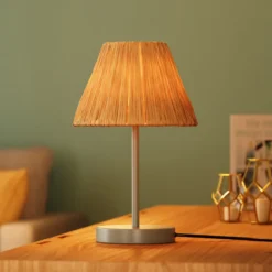 Lámpara de mesa OSRAM Decor Raffia, 1 luz, rafia, color natural, E27
