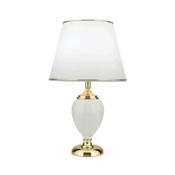 Lámpara de mesa Ovum, blanco/oro, altura 48 cm, cerámica/chintz