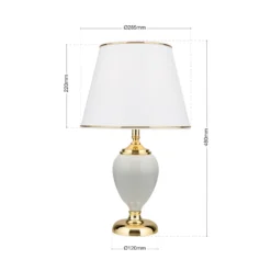 Lámpara de mesa Ovum, blanco/oro, altura 48 cm, cerámica/chintz