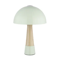 Lámpara de mesa Paulin, verde/efecto madera, metal, 37 cm, E27