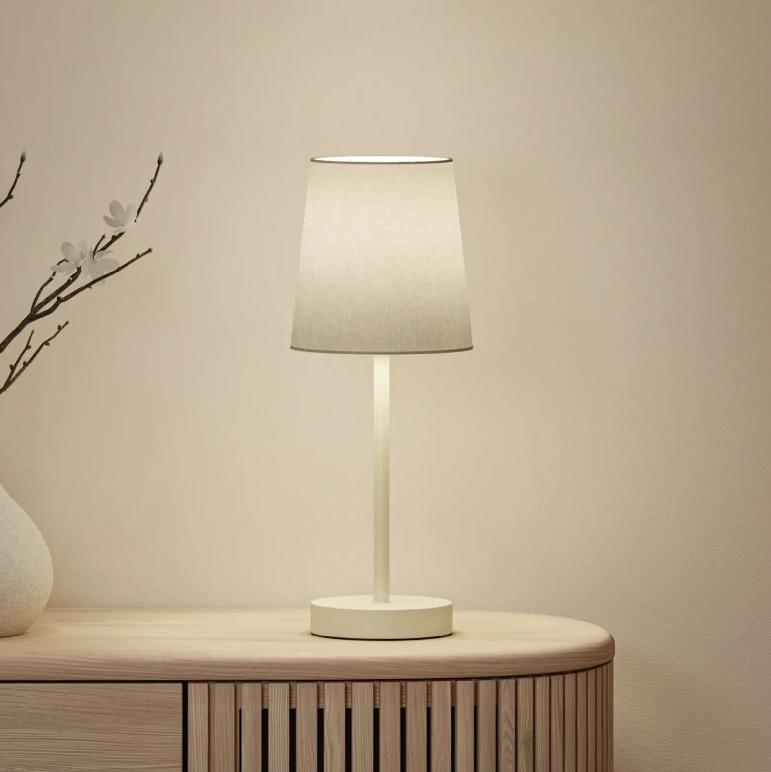 Lámpara de mesa Paulmann Stellan II, color crema, altura 40 cm, tejido