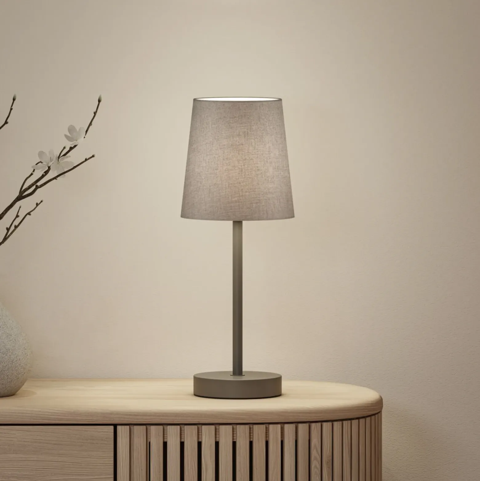 Lámpara de mesa Paulmann Stellan II, gris, altura 40 cm, tela