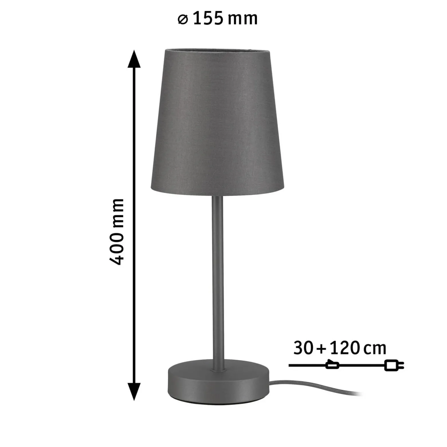 Lámpara de mesa Paulmann Stellan II, gris, altura 40 cm, tela