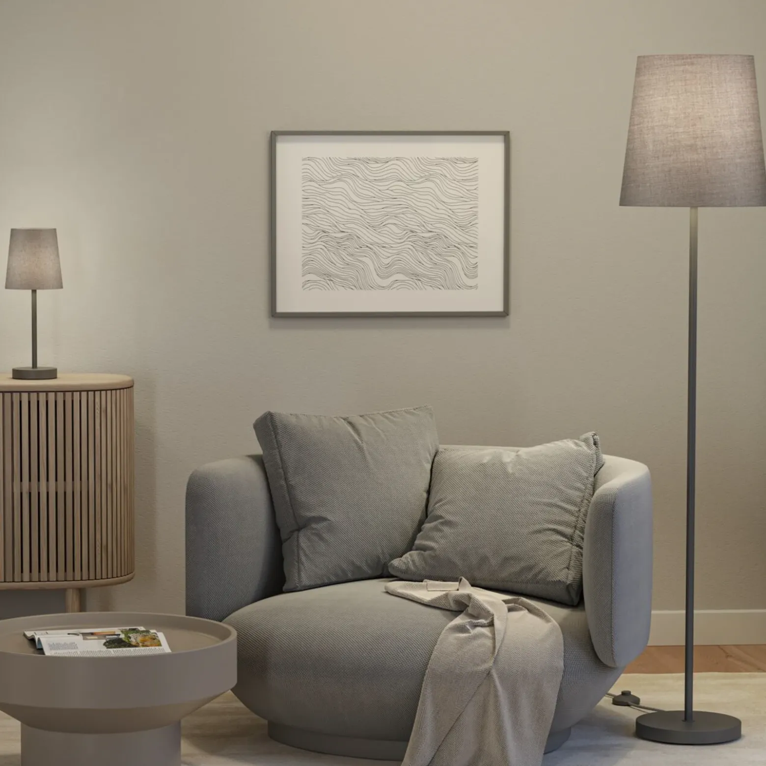 Lámpara de mesa Paulmann Stellan II, gris, altura 40 cm, tela