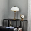 Lámpara de mesa Petro, cristal, color latón antiguo, altura 50 cm