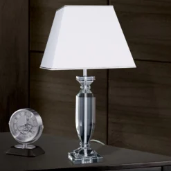 Lámpara de mesa Pokal con cristal cromo/blanco