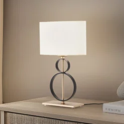 Lámpara de mesa Priam, negro/dorado, acero, altura 42 cm